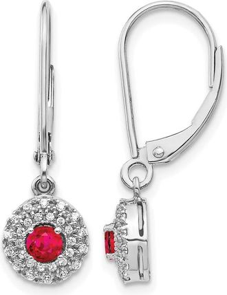 Diamond2Deal 14k White Gold Lab Grown Diamond and Created Ruby Drop Dangle Earrings