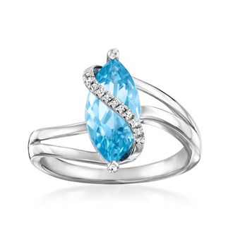 Ross-Simons Swiss Blue Topaz Ring With Diamonds in Sterling Silver