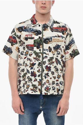 sacai Short-Sleeve Floral Shirt with Zip Closure size L