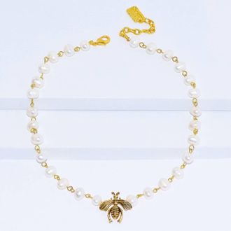 Karine Sultan Womens Flying Bee Pearl Necklace In White/ Gold