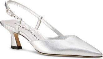 Stuart Weitzman Vinnie 50 Slingback Pump in Silver/Silver at Nordstrom, Size 8.5