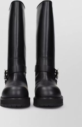 Off-white leather flat boots