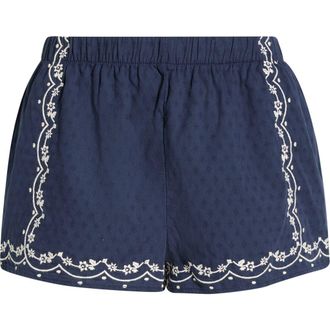 Florence By Mills Embroidered Textured Cotton Shorts in Navy at Nordstrom, Size Xx-Small