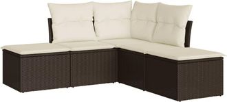 vidaXL Set Comedor De Jard&iacute;n 5 Piezas Y Cojines Rat&aacute;n Sint&eacute;tico Marr&oacute;n Vidaxl