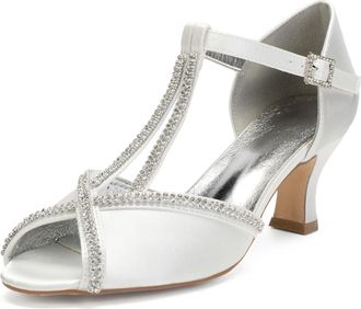 Generic Wedding Bridal Shoes Womens Low Kitten Heel Peep Open Toe Ankle Strap Sandals Buckle Office Summer Dress Low Heels 6.5Cm,Ivory,3 UK