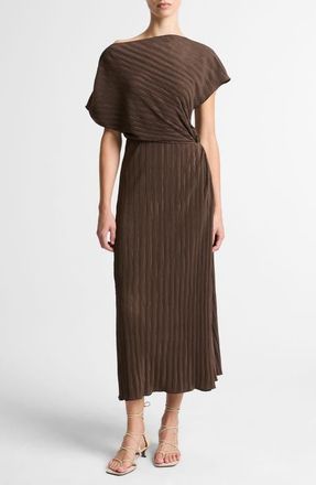 Vince Diagonal Pleated Twist Waist Midi Dress in Clove at Nordstrom, Size Xx-Small