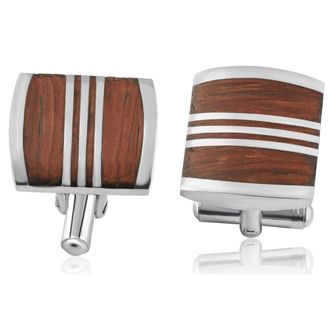 Pompeii3 Mens Stainless Steel And Drift Wood Brown Square Polished 18mm Cufflink