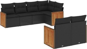 vidaXL Set De Comedor De Jard&iacute;n 7 Pzas Y Cojines Rat&aacute;n Sint&eacute;tico Negro Vidaxl