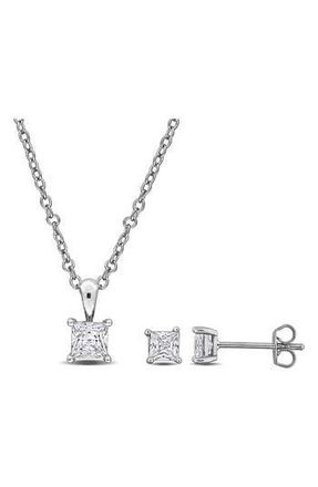 Delmar Square-Cut Cubic Zirconia Stud Earrings & Necklace Set in White at Nordstrom Rack
