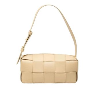 Bottega Veneta Pre-owned Woven Nappa Shoulder Bag - Dames - Pre-owned - Beige - Maat: ONE Size Leer