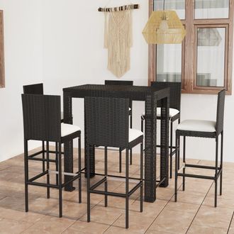 vidaXL Set Muebles Bar Jard&iacute;n 7 Piezas Y Cojines Rat&aacute;n Sint&eacute;tico Negro Vidaxl