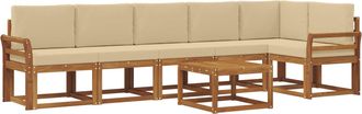 vidaXL Conjunto De Sof&aacute;s De Exterior 7 Uds. Natural Y Beige Vidaxl