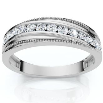 Pompeii3 1/2 Ct Mens Diamond Wedding Ring With Bead Accent High Polished 10k White Gold
