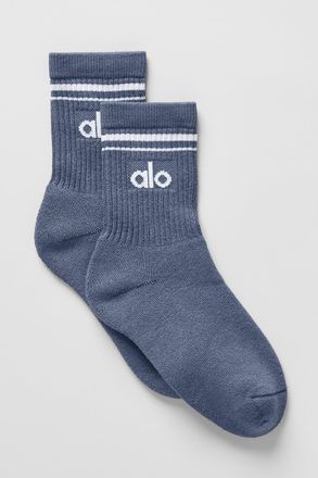 Alo | Half-Crew Throwback Socks in Bluestone/White, Size: Small