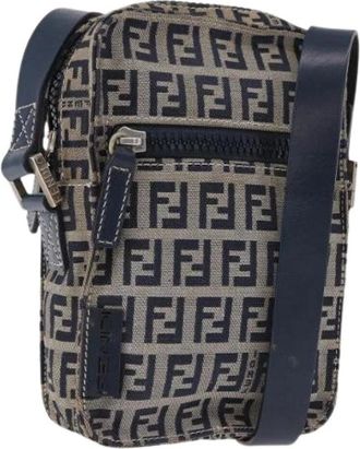Fendi Pre-owned Vintage Zucchino Canvas Shoulder Bag - Dames - Vintage Schoudertas - Blauw - ONE Size - Leer - Vintage