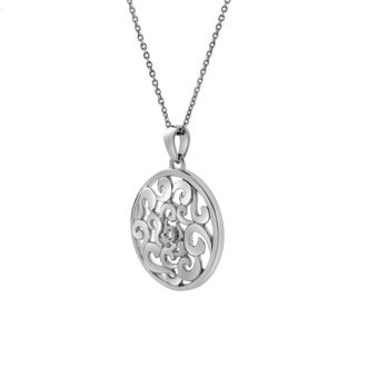LuvMyJewelry Lysandra Sterling Silver 0.02 Ct Diamond Filigree Disc Pendant