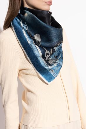 Acne Studios Silk Scarf With Logo, Unisex, Navy Blue