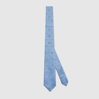 Gucci Horsebit Silk Jacquard Tie, Blue, Silk