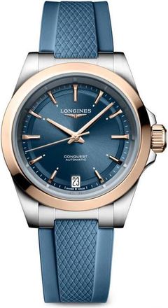 Longines Conquest Automatic Rubber Strap Watch, 34mm in Blue at Nordstrom