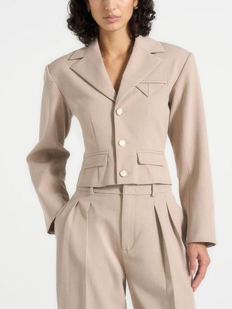 Mani&egrave;re De Voir Prisca Tailored Cropped Blazer in Light Taupe at Nordstrom, Size 12