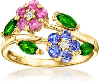 Ross-Simons Multi-Gem Flower Ring in 18kt Gold Over Sterling