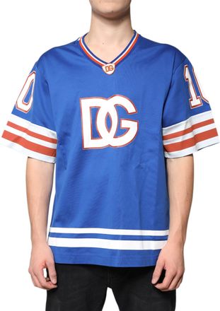 Dolce & Gabbana Blue Logo V-neck Short Sleeve Mens T-shirt