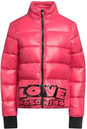 Love Moschino Padded Logo-Print Jacket for Women in Red with Zipper Closure