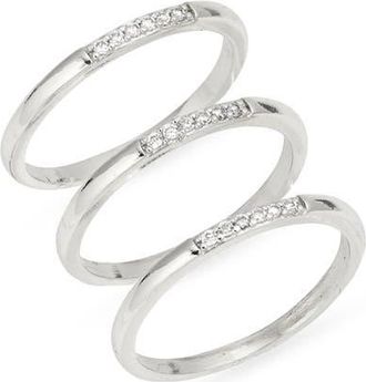 Nordstrom Set of 3 Cubic Zirconia Stack Rings in Sterling Silver Plated at Nordstrom, Size 9