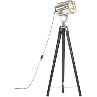 vidaXL Lampada a Treppiede a Pavimento Nera in Legno di Mango 97 cm - Vidaxl