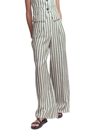 Boden Kensington Linen Wide Leg Pants in Green & White Stripe at Nordstrom, Size 14