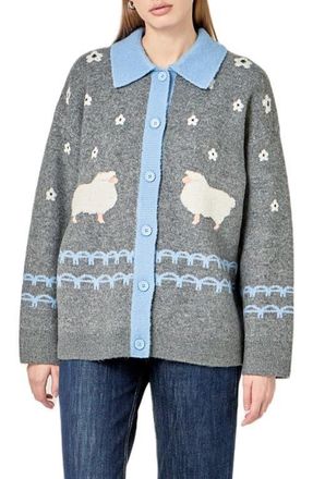 English Factory Sheep Cardigan in Charcoal/P Blue at Nordstrom, Size X-Small