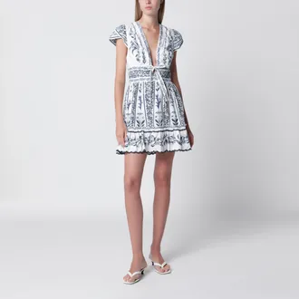 Farm Rio Ivory mini dress with blue floral print