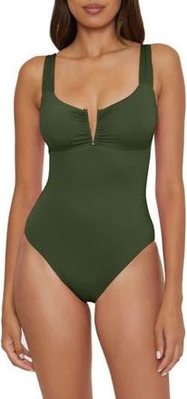 BECCA by Rebecca Virtue Shirred V-Wire One-Piece Swimsuit in Green at Nordstrom Rack, Size Small