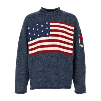 Polo Ralph Lauren Round-neck Knitwear, male, Blue, Size: XL Melange Cotton Oversize Sweater