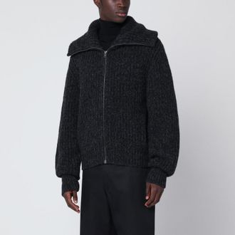 Christophe Lemaire Black/brown zip cardigan in alpaca blend