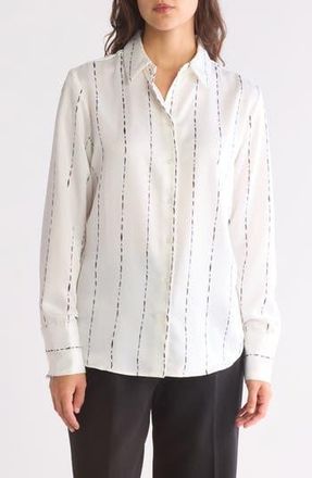 Nordstrom Rack Satin Long Sleeve Button-Up Shirt in Ivory Pristine Dashed Stripe at Nordstrom Rack, Size X-Small