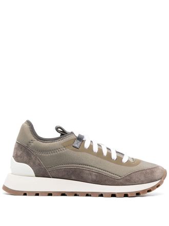 Brunello Cucinelli panelled low-top sneakers - women - Calf Suede/Calf Leather/Rubber - 37 - Green