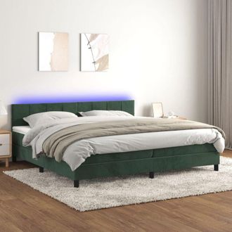 vidaXL Vidaxl - Cama Box Spring Colch&oacute;n Y Led Terciopelo Verde Oscuro 200x200cm