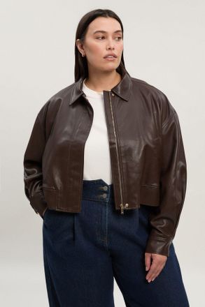 Karen Millen Womens Plus Size Faux Leather Tailored Bomber Jacket - Chocolate - Size 18 UK