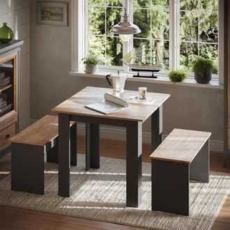 Vicco Set De Mesa De Comedor Sentio, Antracita, 80 X 80 Cm Con 2 Bancos