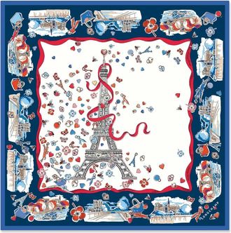 Longchamp Foulard Equestrian Tower in seta - Bianco