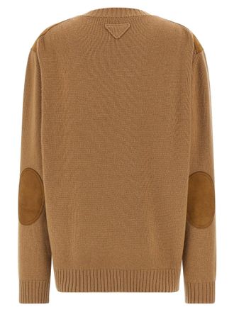 Prada Virgin Wool and Cashmere with Suede Details Sweater - Camel
