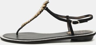 Rene Caovilla Ren&eacute; Caovilla Black Suede Crystal Embellished Thong Sandals