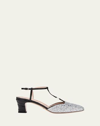 Gucci Marmont Glitter T-Strap Pumps