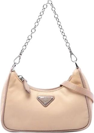 Prada Pre-owned Nylon Satchel - Dames - Vintage Schoudertas - Beige - ONE Size - Nylon - Vintage