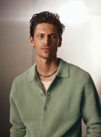 Le 31 Mens Fuzzy knit Polo Shirt-collar cardigan