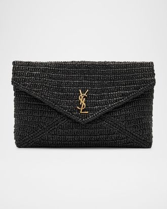 Saint Laurent Large Envelope Flap YSL Clutch Bag in Raffia