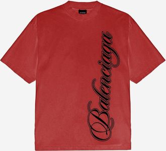Balenciaga Mens Cotton T-Shirt With Logo Print Red T-Shirts And Polos
