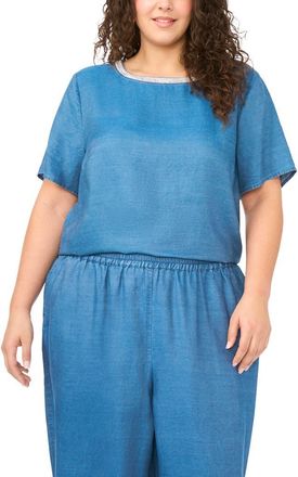 Vince Camuto Bead Detail Chambray Top in Chambray Blue at Nordstrom, Size 3X