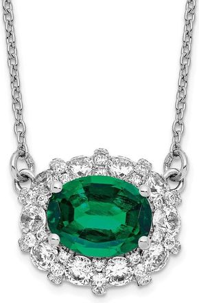 Diamond2Deal 14k White Gold 1 Ct Lab Grown Diamond and Created Emerald Pendant Necklace